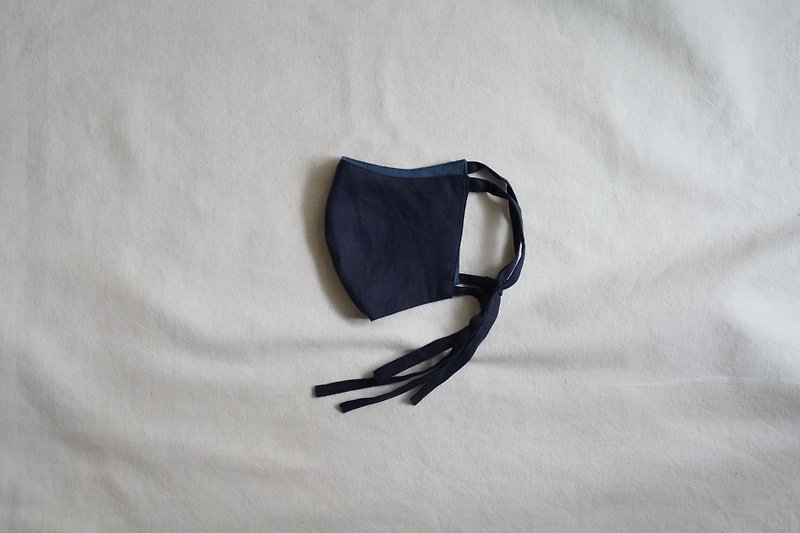 unisex mask | 雙色綁帶口罩 |  濃 藍 x  青 藍 - 口罩/口罩收納套 - 棉．麻 藍色