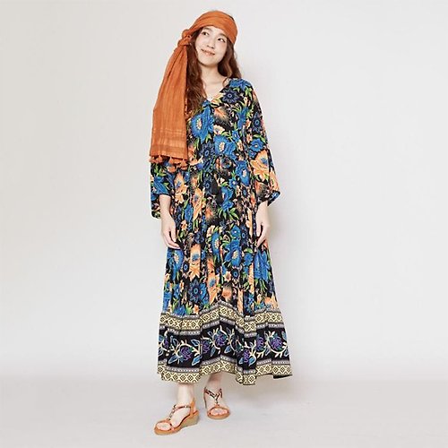 Saibaba Ethnique 【現貨】華麗復古花卉洋裝 度假風 優雅 連衣裙 (3色) IAC-4125