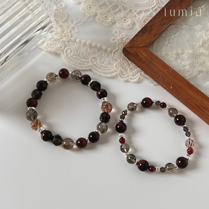 Red Tiger Eye Black Gold Super Seven Citrine Orange Pomegranate/ Couple Bracelet Valentine's Day Gift Good Luck Bracelet - Bracelets - Crystal Brown