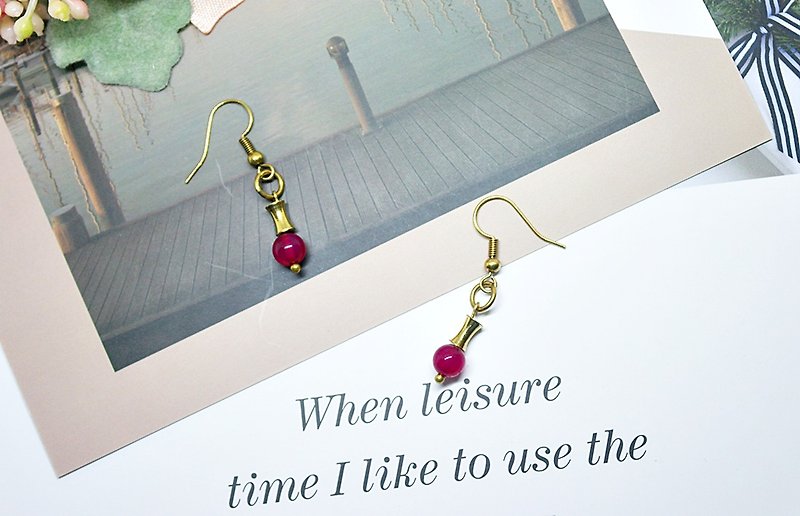 Bronze natural stone X <peach perfume> - # hook earrings elegant fashion # - ต่างหู - ทองแดงทองเหลือง สึชมพู