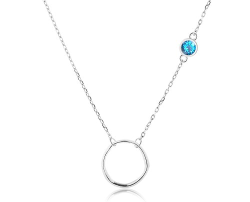 Majade Jewelry Design 瑞士托帕石925純銀項鍊 不對稱側鑲圓形項鍊 3月誕生石業力項鍊