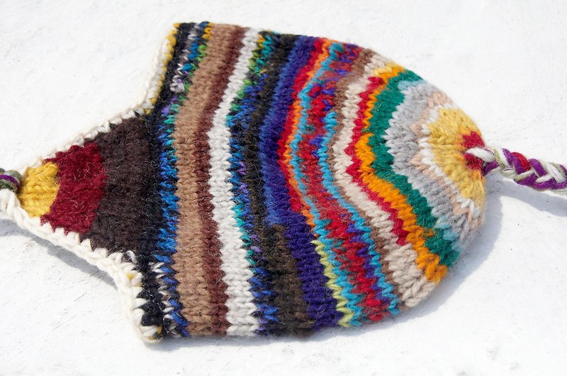 聖誕節 手工針織純羊毛帽 / 手工內刷毛毛帽 / 針織毛帽 / 飛行毛帽 / 毛線帽 - 北歐風漸層森林 ( 手工限量一件 ) - 帽子 - 羊毛 多色