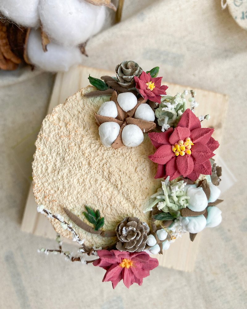 [Korean-style butter soil squeeze flower gypsum diffuser Stone] Christmas wreath cake original flavor cream style with a carrying box - Fragrances - Clay 