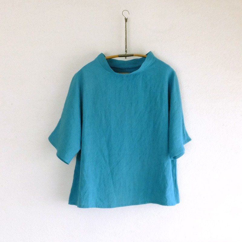 Linen pullover turquoise - Women's Tops - Cotton & Hemp Blue