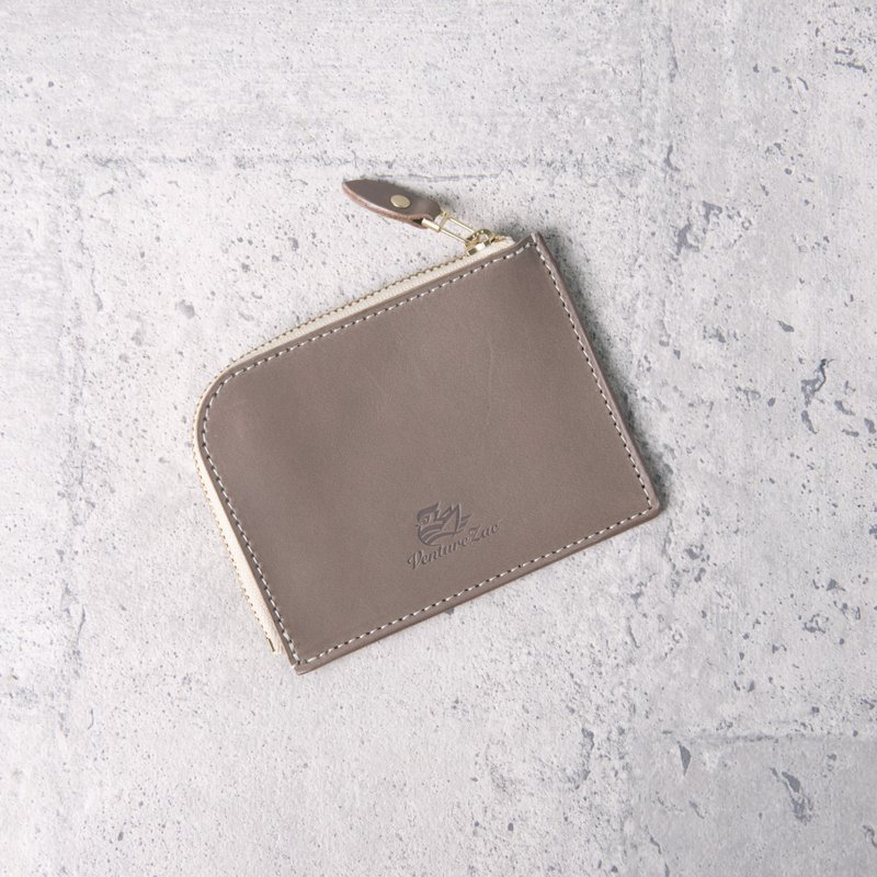 L-ZIP COIN WALLET Gray - กระเป๋าใส่เหรียญ - หนังแท้ 