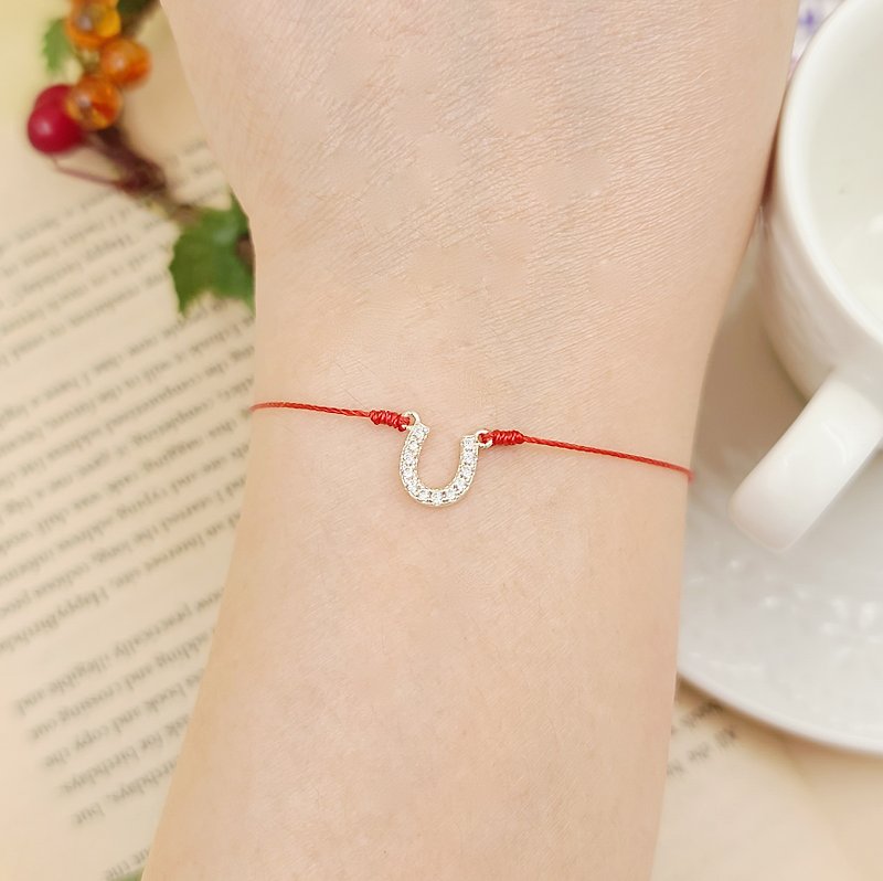 925 sterling silver horseshoe drill full drill string lucky red line bracelet happiness line thin line girlfriends - Bracelets - Other Metals Black