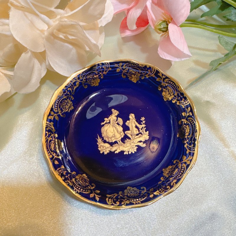 【西洋古董飾品】稀有法國利摩日陶瓷Limoges 22K金花雕 盤器 - 盤子/餐盤/盤架 - 貴金屬 藍色