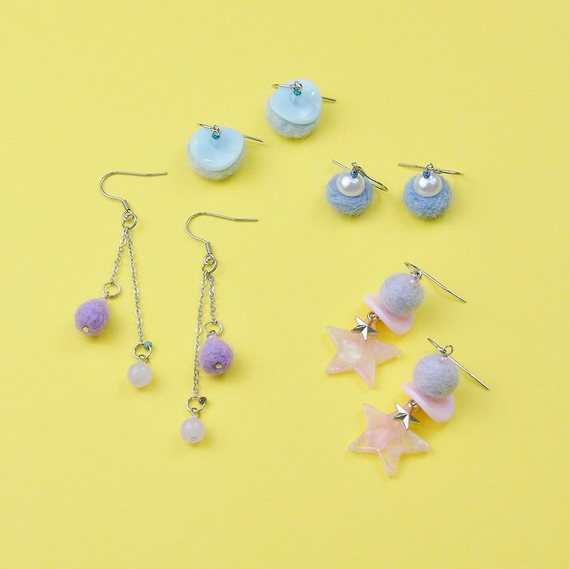 【In stock】wool felt earrings - Earrings & Clip-ons - Wool Multicolor