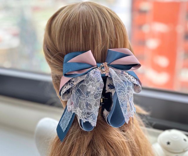 リボン はばか ヘアクリップ ブルー /ヘアアクセサリー