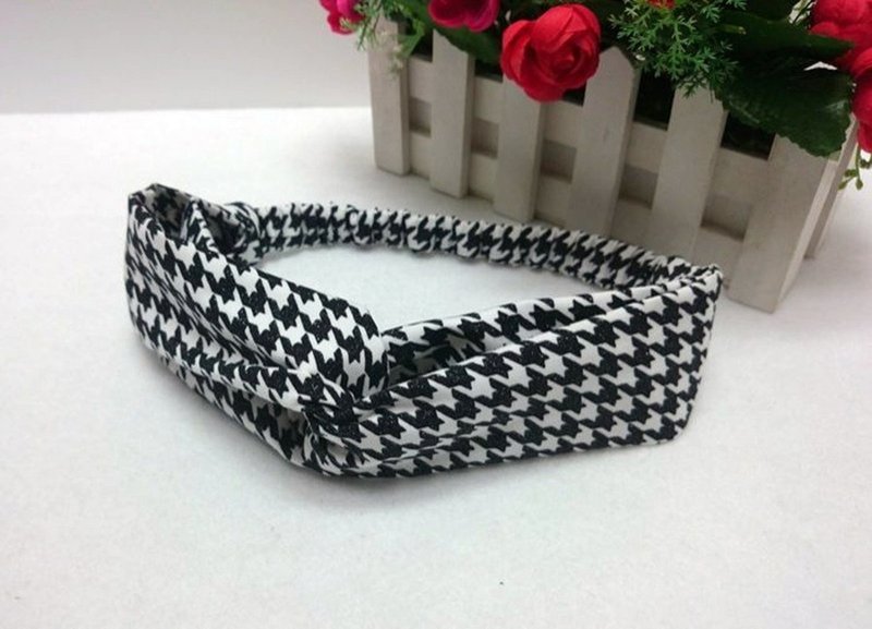 千鳥格紋鬆緊帶 交叉款髮帶 hairband *SK - 髮箍/髮帶 - 棉．麻 