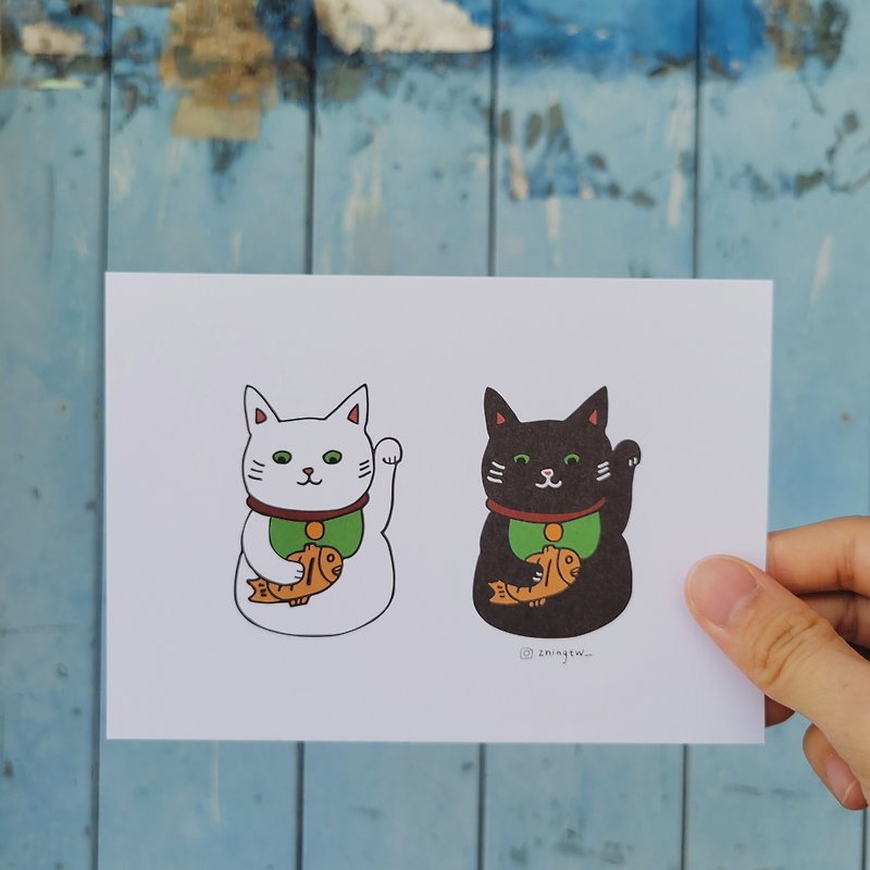 Postcard with beckoning cat holding Taiyaki - Cards & Postcards - Paper Multicolor