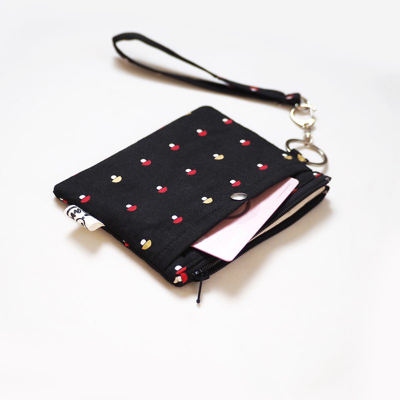 Cotton Coin Pouch with Keychain - Tiny Mushroom 13.5X11 cm. - Coin Purses - Polyester Black
