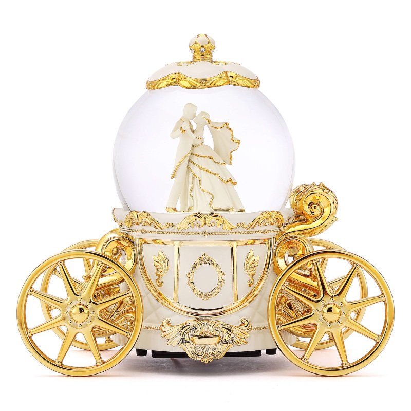 Love Waltz (Gold) Crystal Ball Music Box Light Carriage Valentine's Day Wedding Gorgeous Gift - Items for Display - Glass 