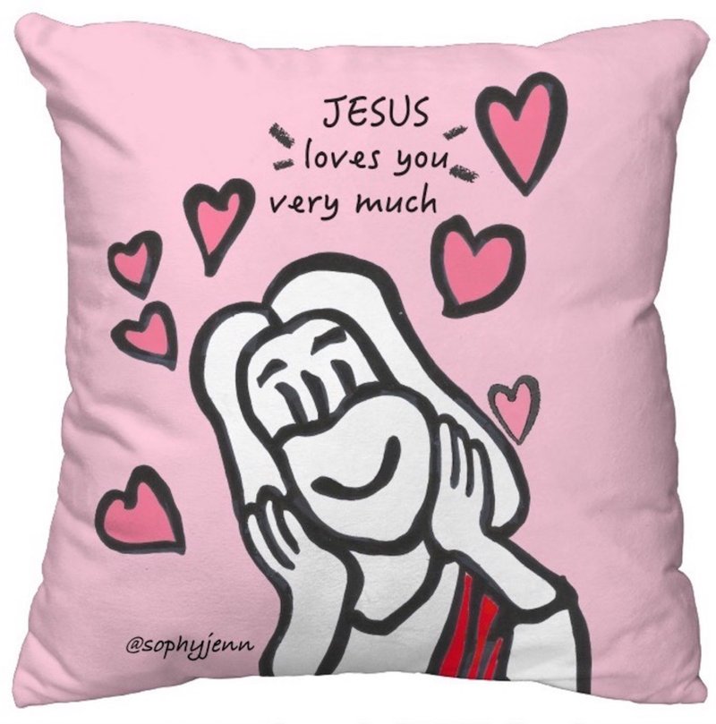 Jesus loves you  Fashionable Large Cushion Pillow  Soft Velvet  45x45cm - หมอน - เส้นใยสังเคราะห์ 