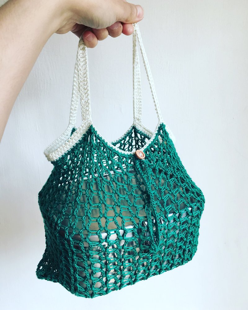Small flat east bag ~ lunch bag / fruit and vegetable bag (bright green * white) - Handbags & Totes - Cotton & Hemp 