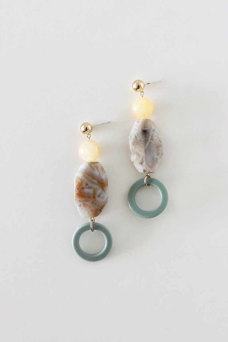 [w.maje Moss Agate Earrings] Sterile Silver Ear Needle Clip Style - Earrings & Clip-ons - Other Metals Silver