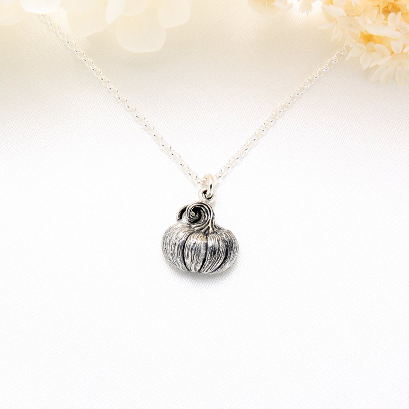 【Angel & Me】Pumpkin s925 sterling silver necklace Birthday Halloween gift - สร้อยคอ - เงินแท้ สีเงิน