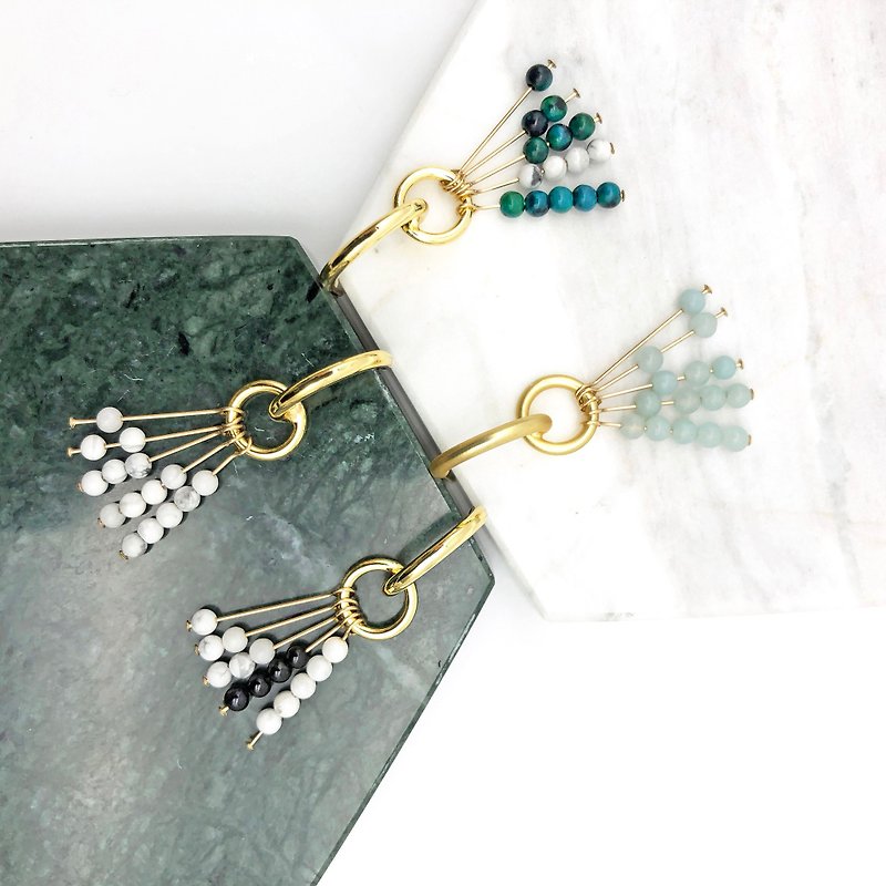 Cool Magnesite 14kgf Earrings【Lucky No. 5】Mothers Day Gift - Earrings & Clip-ons - Pearl White