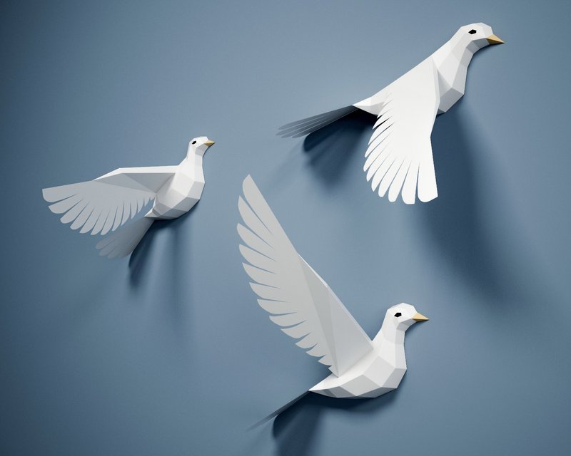 Papercraft Pigeons, 3D Paper model Dove, birds polygonal DIY, DIGITAL TEMPLATE - 手工藝教學/工具書 - 其他材質 