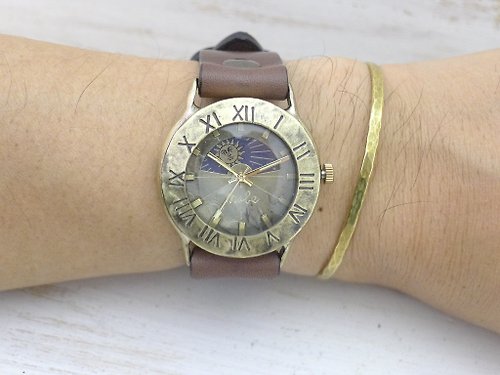 手作り時計 渡辺工房 Hand Craft Watch "Watanabe-KOBO" Explorer-JB2-S&M ローマ数字 36mmBrass(真鍮)Sun&Moon 手作り時計 JUM65S&M ローマ