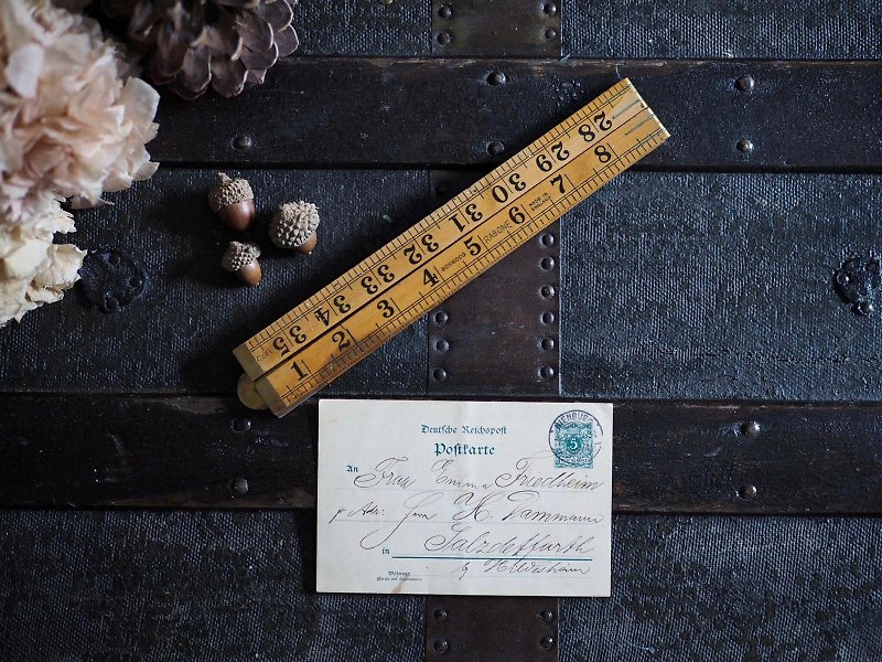 [Sold out] British antique wooden folding ruler A section bold number - Items for Display - Wood 