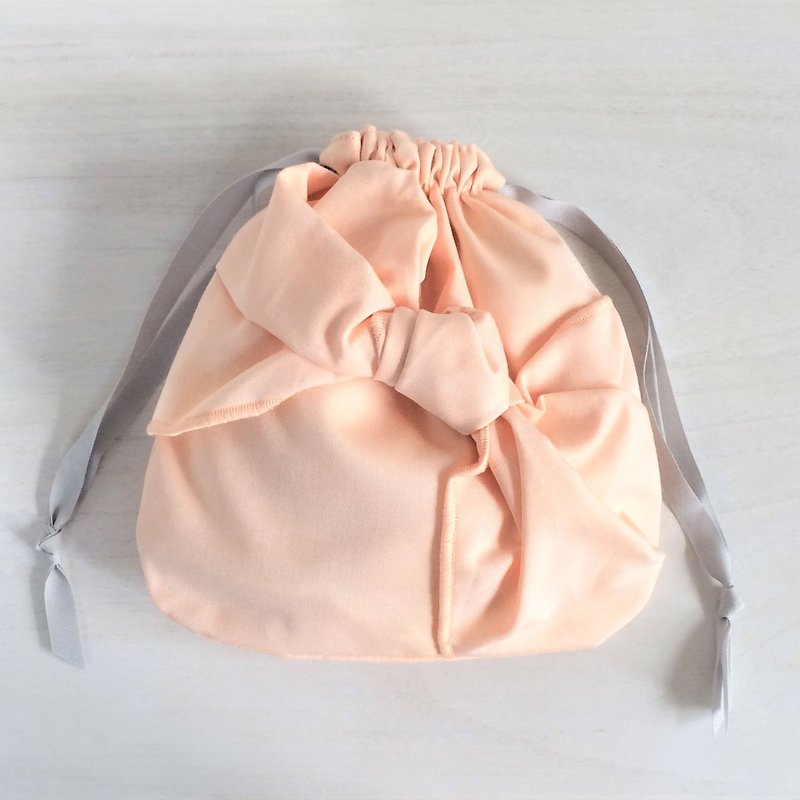 Sherbet color knot ribbon drawstring orange - กระเป๋าเครื่องสำอาง - ผ้าฝ้าย/ผ้าลินิน สีส้ม