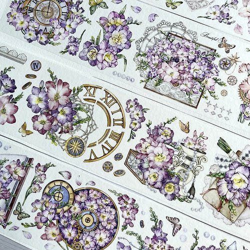 自元素 幽蘭時刻 - PET 和紙膠帶 復古花卉DIY手帳日誌 古典畫風裝飾素材
