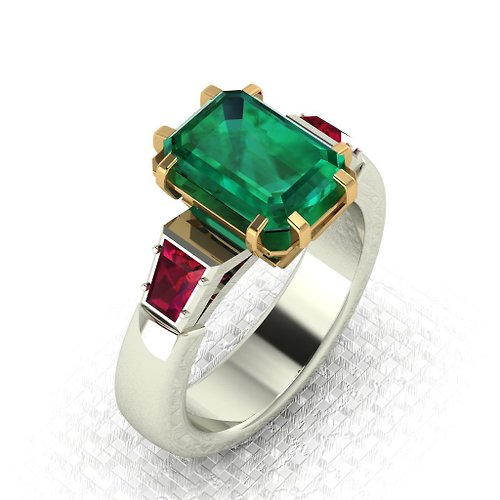 Helennar's Jewelry Studio 3D-model jewelry ring for a 3ct gemstone and two trapezoid cut diamonds. R17