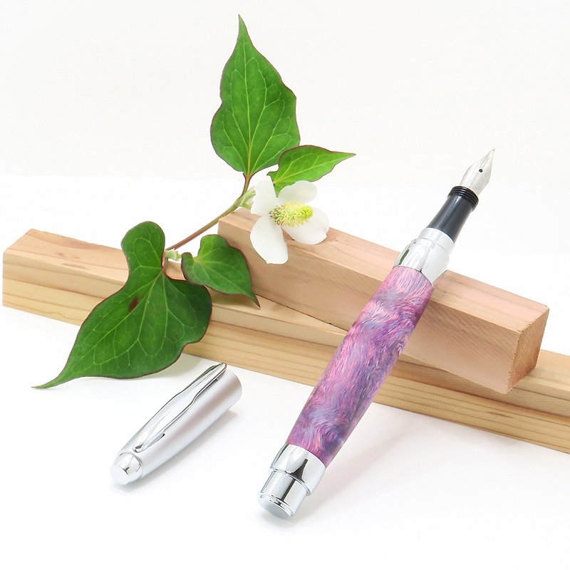 Handmade Wooden Fountain Pen Postable Twist Cap Violet Pink Poplar Chrome - Fountain Pens - Wood Purple