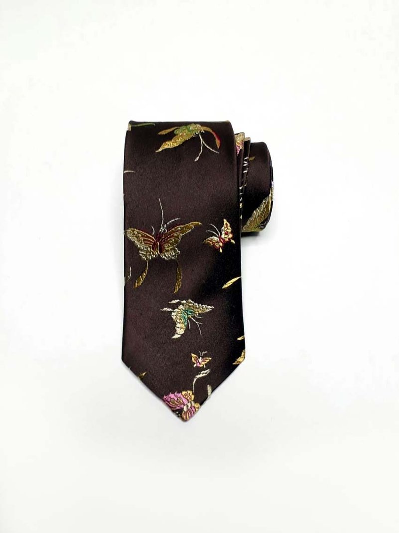 Neckties Butterfly Silk - เนคไท/ที่หนีบเนคไท - ผ้าไหม สีนำ้ตาล