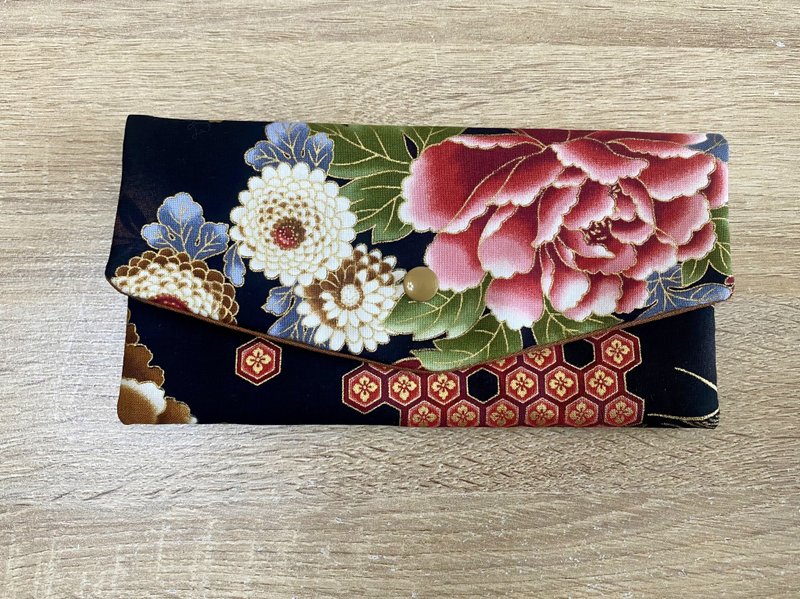 Crimson Peony Flower Red Envelope Bag, Mask Holder, Passbook Pouch - Versatile Small Bag, Adorable Exclusive - Chinese New Year - Cotton & Hemp 