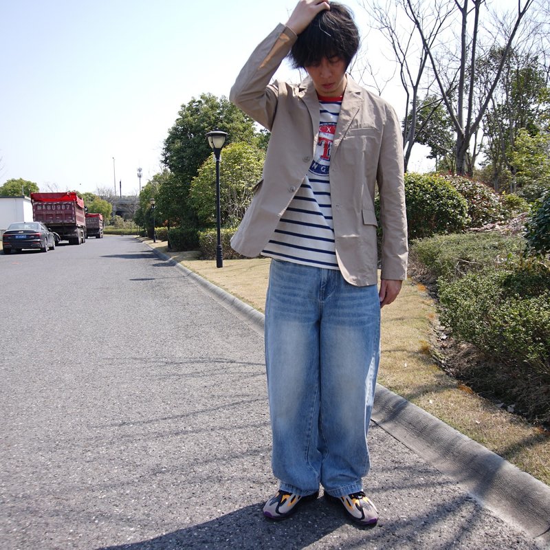 Urban Nylon Drying SuitJacket設計剪裁尼龍機能感休閒西裝夾克 - 男夾克/外套 - 其他材質 卡其色