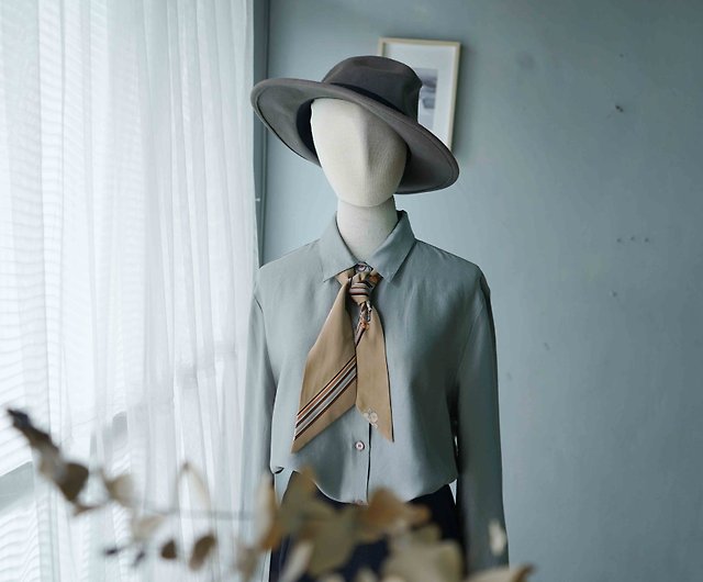 古董領帶改制-手打領巾-Leonard paris -氣質白梅-卡其- 設計館Papas