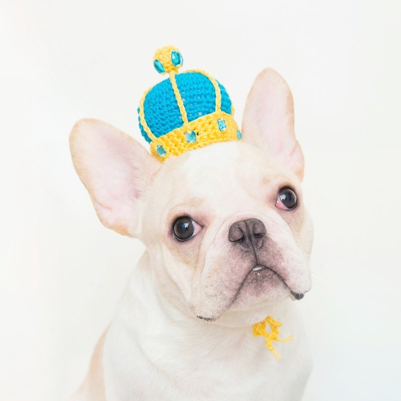 童話小國王 寵物 狗狗 貓咪 手工編織訂製皇冠 - 土耳其藍 聖誕禮 - 寵物衣服 - 棉．麻 藍色