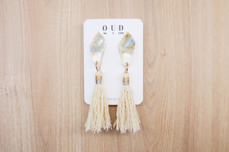OUD Original-Natural Gem-14K gf-Natural Aquamarine Tassel Dangle Earring/Clip-on - Earrings & Clip-ons - Crystal Khaki