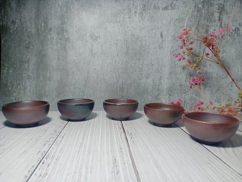 【免運】柴燒精緻手工茶杯五入-祈福系列/良田 - 茶壺/茶杯/茶具 - 陶 