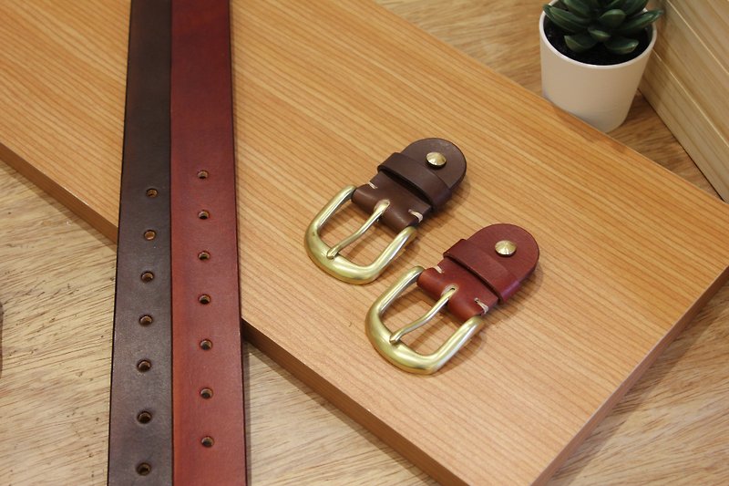 [Mini5] female model fog face belt (brown) / hand dyed vegetable tanned leather 3.2cm wide belt - เข็มขัด - หนังแท้ 