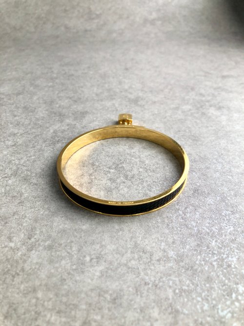 アクセサリー Vintage HERMES Kelly Gold Bangle Hermes 18KT Yellow Gold Kelly Bangle With Pave Diamonds SZ