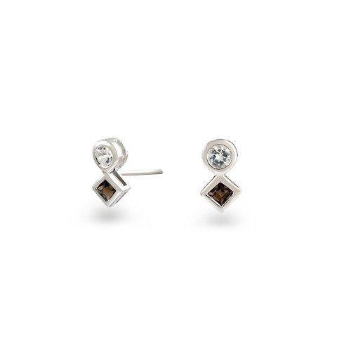 MARON Jewelry Urban Square and Round Earring with Smoky Quartz and White Topaz