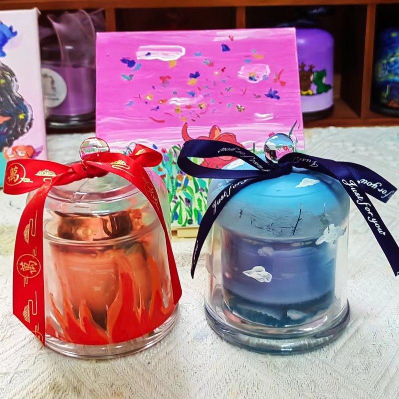 【Blessing bag】Blue sea and blue sky and hot pot base glass cover scented candle - เทียน/เชิงเทียน - แก้ว 