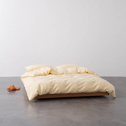 LEIWAI 類外 奶鵝黃60支柔軟親膚純棉床包床單枕頭套被套雙人床四件套