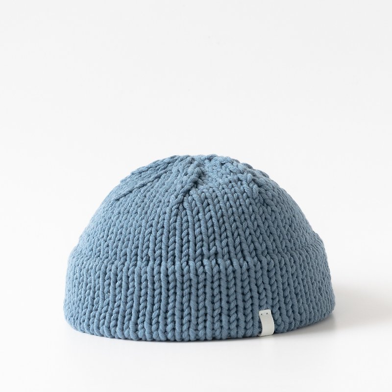 K002 手工編織超短圓頂毛帽水兵帽 - 藍灰 - 帽子 - 棉．麻 藍色