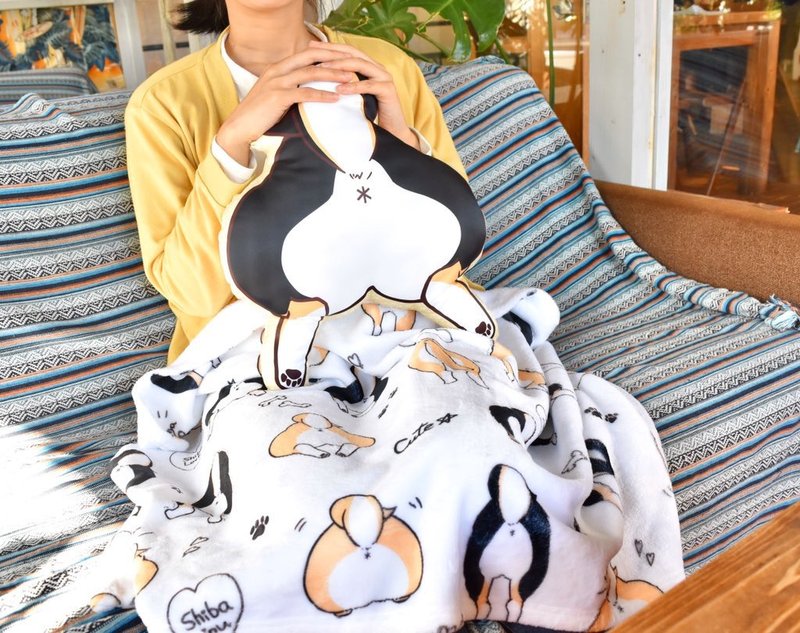 Shiba Inu Butt cushion and Blanket - 棉被/毛毯 - 其他材質 白色