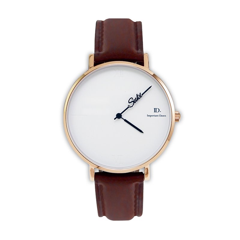 カスタマイズされたポインター時計-36mmローマモデルレッド茶色の革 - 腕時計 - 革 ブラウン
