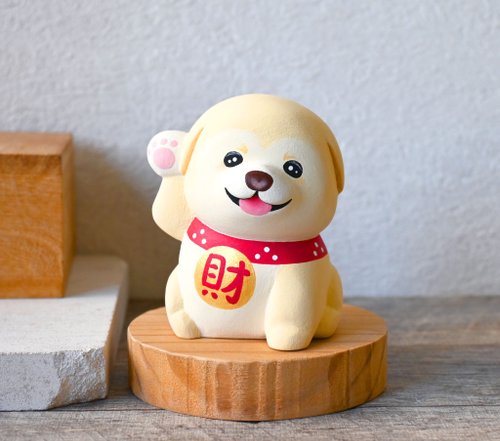 巧物ciaowo 招福胖胖黃金獵犬 手工木製擺飾 療癒小木雕公仔 名片架