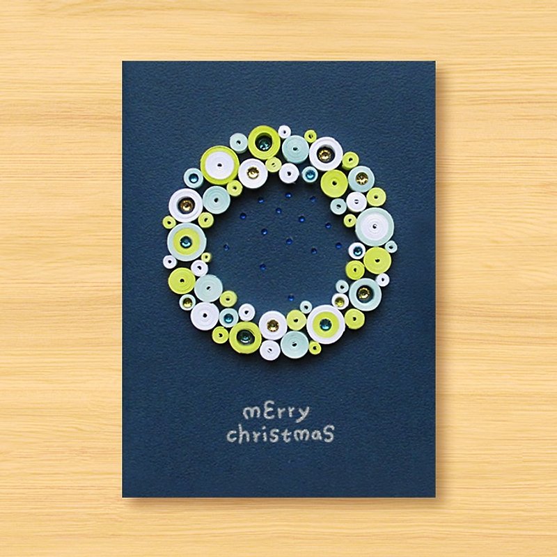 手作りのロール紙ステレオカード_かわいいバブルクリスマスブレスレットの花輪_C - カード・はがき - 紙 ブルー