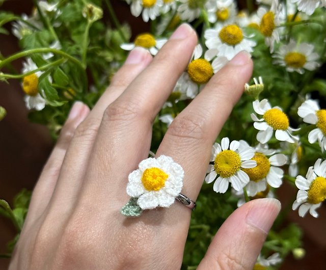 WINTER COSMOS crochet flower Ring Single Triplet & Double Ring - Shop PS.By  Hand. General Rings - Pinkoi
