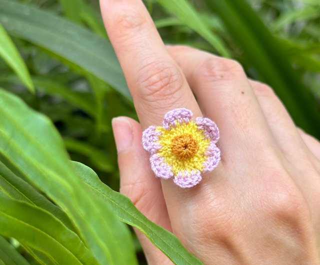 SUNFLOWER & Leaf crochet ring minimalist with a single or Triplet & Double  Ring - Shop PS.By Hand. General Rings - Pinkoi