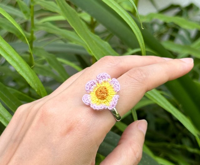 WINTER COSMOS & LEAF crochet flower Ring Single Triplet & Double