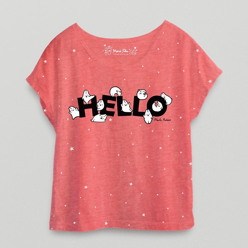 麻糬兔Hello T-shirt - 女短褲/五分褲 - 棉．麻 紅色